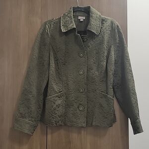 J.Jill tonal dark olive drab embossed brocade jacket/blazer-Size Medium